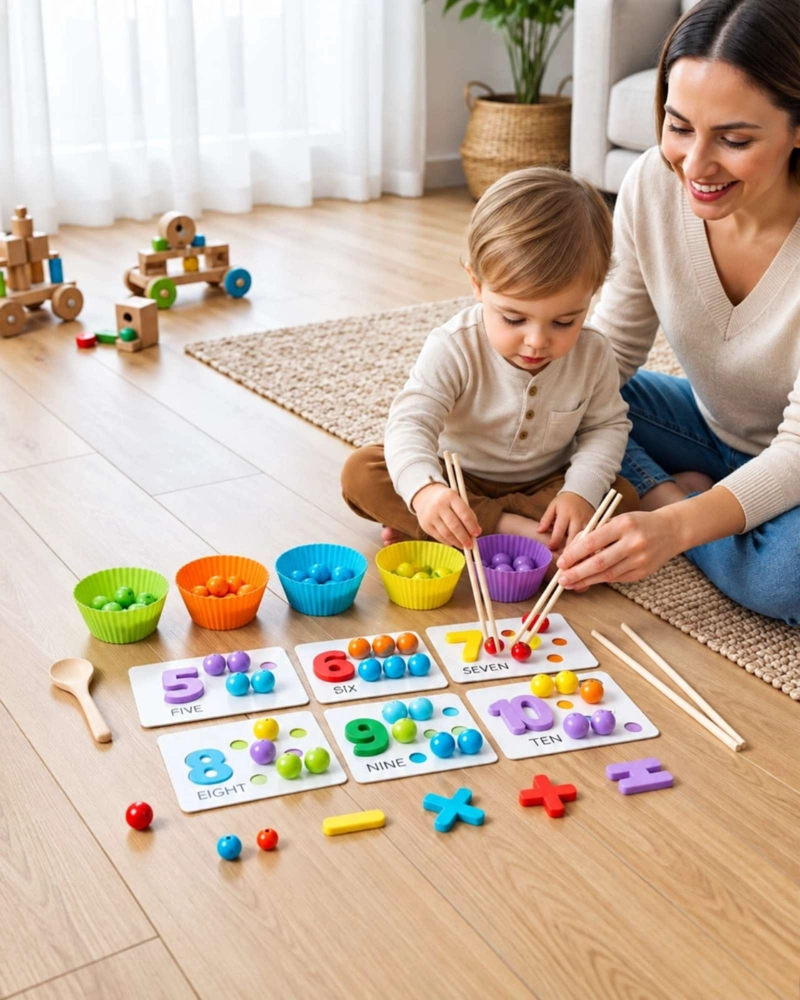 JUEGO EDUCATIVO DE MADERA MONTESSORI CONTEO COLORES Y NUMEROS - 2