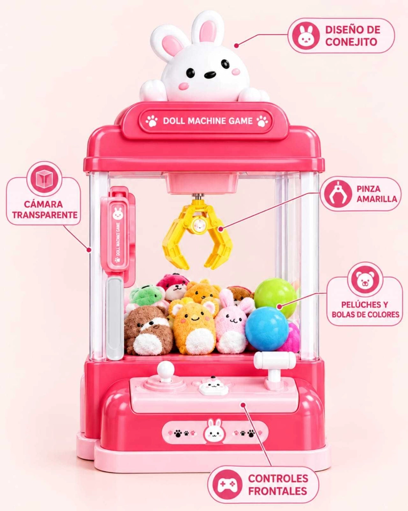 MAQUINA DE PELUCHES INFANTIL INTERACTIVA CON MINI PELUCHES Y CONTROLES - 5
