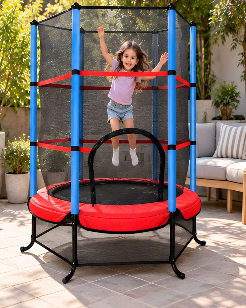 TRAMPOLIN PARA NIÑOS CON MALLA DE SEGURIDAD, BORDES ACOLCHADOS Y USO INTERIOR O EXTERIOR - 4