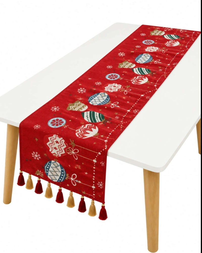 CAMINO DE MESA 33X180CM ESTAMPADO NAVIDEÑO CON BORLAS - 6