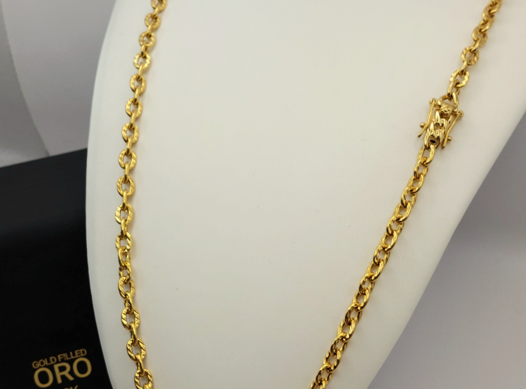 CADENA TEJIDO ESLABÓN LIMADO CON BROCHE CAJÓN DE ORO LAMINADO 18K - 2