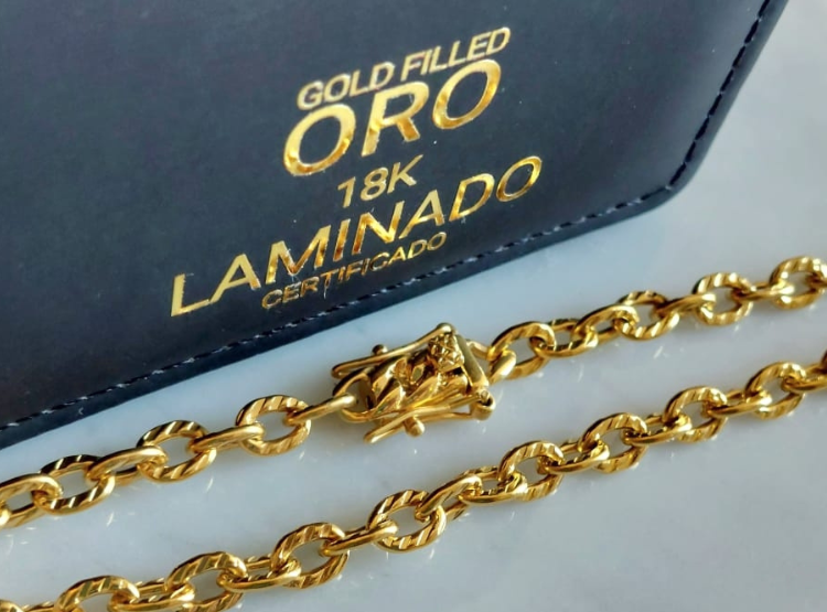 CADENA TEJIDO ESLABÓN LIMADO CON BROCHE CAJÓN DE ORO LAMINADO 18K - 6