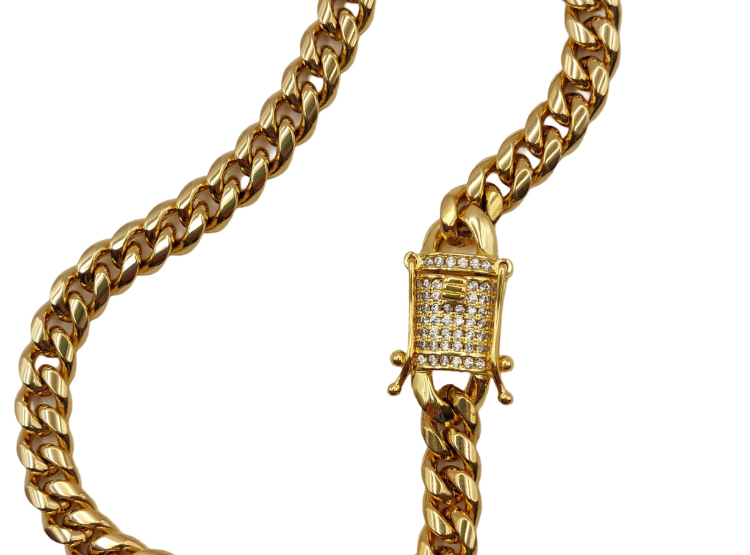 PULSERA TEJIDO CUBANA CON BROCHE CAJÓN DE BRILLANTES DE ORO LAMINADO 18K - 1