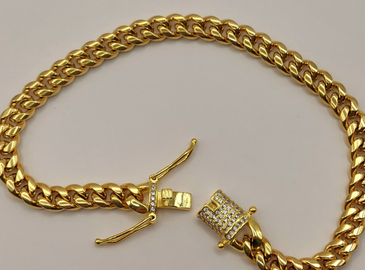 PULSERA TEJIDO CUBANA CON BROCHE CAJÓN DE BRILLANTES DE ORO LAMINADO 18K - 3