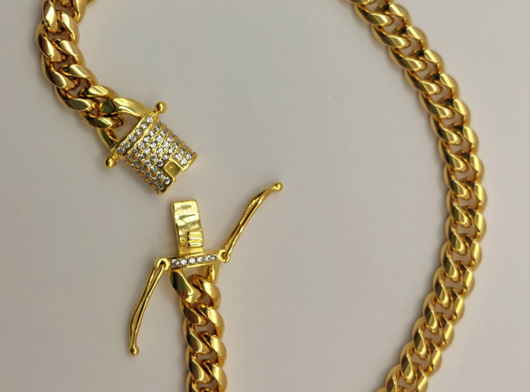 PULSERA TEJIDO CUBANA CON BROCHE CAJÓN DE BRILLANTES DE ORO LAMINADO 18K - 4