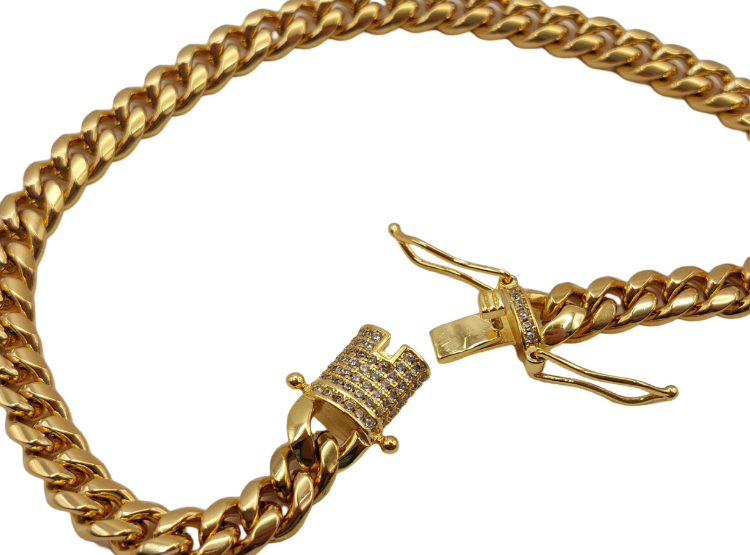 PULSERA TEJIDO CUBANA CON BROCHE CAJÓN DE BRILLANTES DE ORO LAMINADO 18K - 5