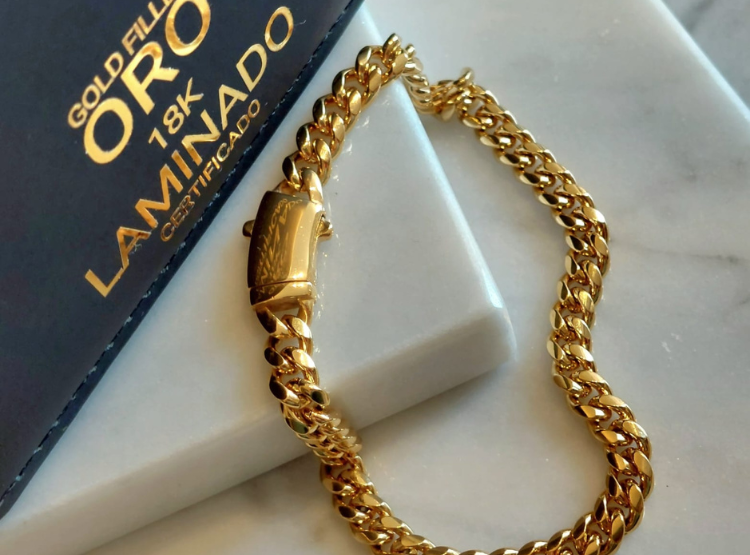 PULSERA TEJIDO CUBANA CON BROCHE CAJÓN DE ORO LAMINADO 18K - 4
