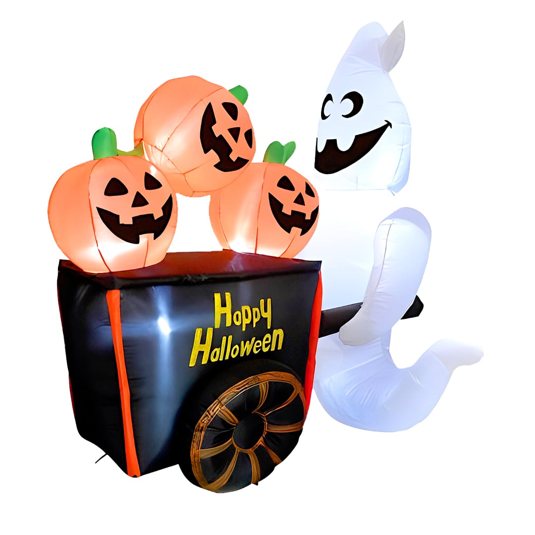 DECO FANTASMA CARRITO CON CALABAZA LED 170CM - 1