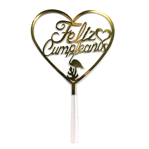 DECO TORTA ACRILICO F.C. CORAZON DORADO X1 UNI - 1