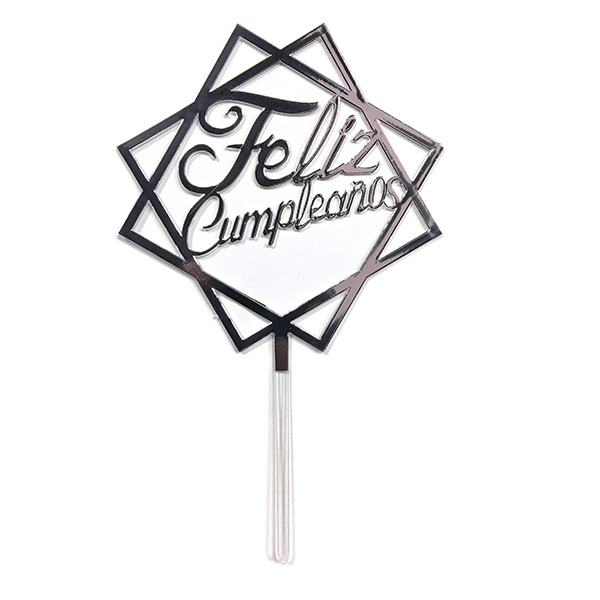 DECO TORTA ACRILICO F.C. CUADRADO PLATEADO X1 UNI - 1