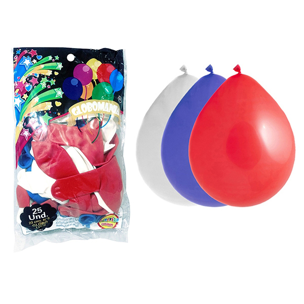 GLOBO 09 STANDARD B BLANCO/ROJO/AZUL X 25 UNI - 1