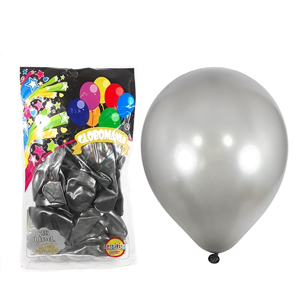 GLOBO 09' STANDARD PERLADO PLATA X 25 UNI - 1