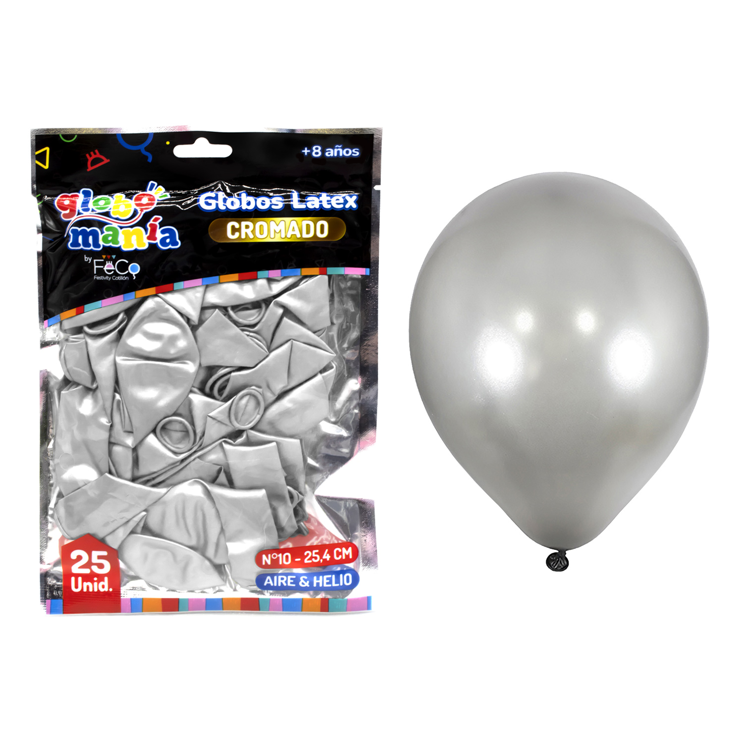 GLOBO 10 CHROME PLATEADO X25UNI - 1