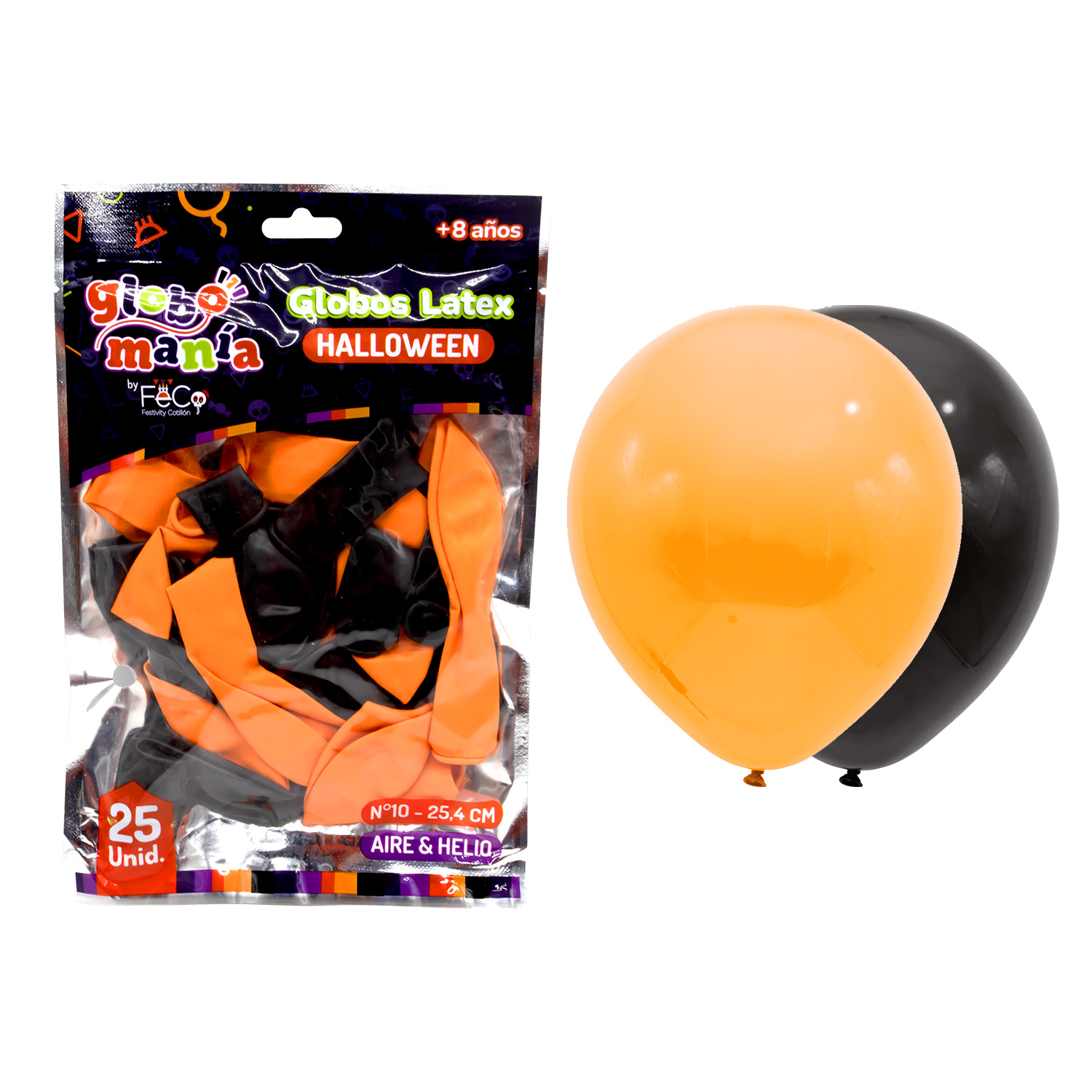 GLOBO 10 NEGRO/NARANJA X25UNI - 1