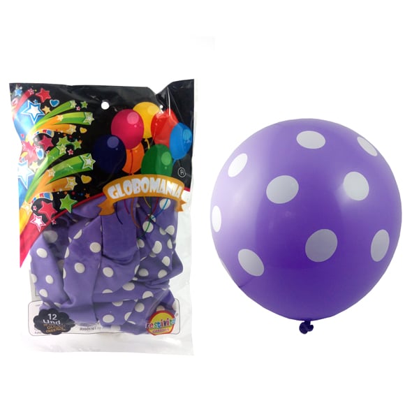 GLOBO 12 IMPRESO A POLKA MORADO X 12 UNI - 1