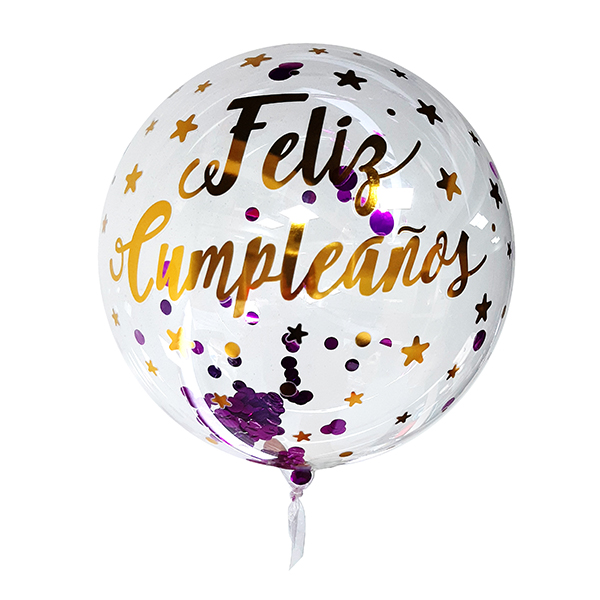 GLOBO BURBUJA CONFETTI F.C. DORADO/FUCSIA X1 UNI - 1