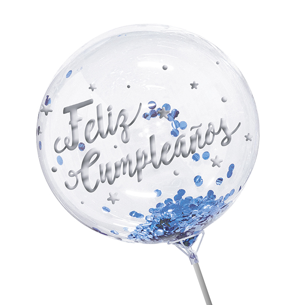 GLOBO BURBUJA CONFETTI F.C. PLATA/CELESTE X1 UNI - 1