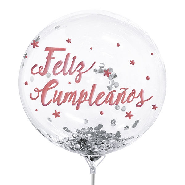 GLOBO BURBUJA CONFETTI F.C. ROSE GOLD/PLATA X1 UNI - 1