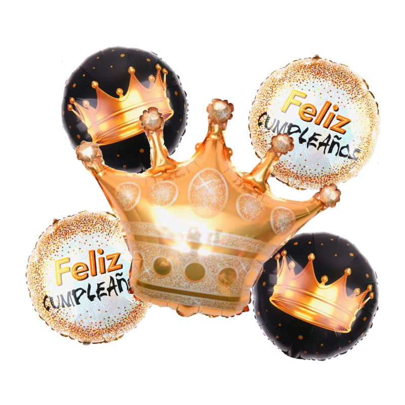 SET 6 GLOBO FELIZ CUMPLE CORONA NEGRO X1 UNI - 1
