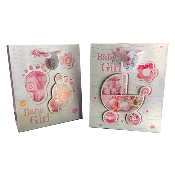 BOLSA DE REGALO BABY GIRL GLITTER 3D 26X32 CM X12 UNI - 1