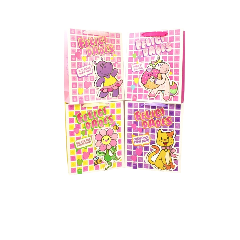 BOLSA DE REGALO FELICIDADES ANIMALES NINA 26X32 X12 UNI - 1