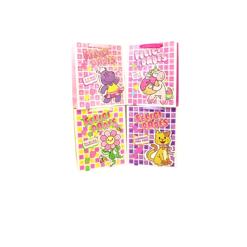 BOLSA DE REGALO FELICIDADES ANIMALES NINA 18X23 X12 UNI - 1
