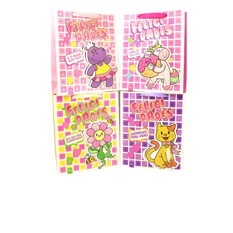 BOLSA DE REGALO FELICIDADES ANIMALES NINA 30X40 X12 UNI - 1