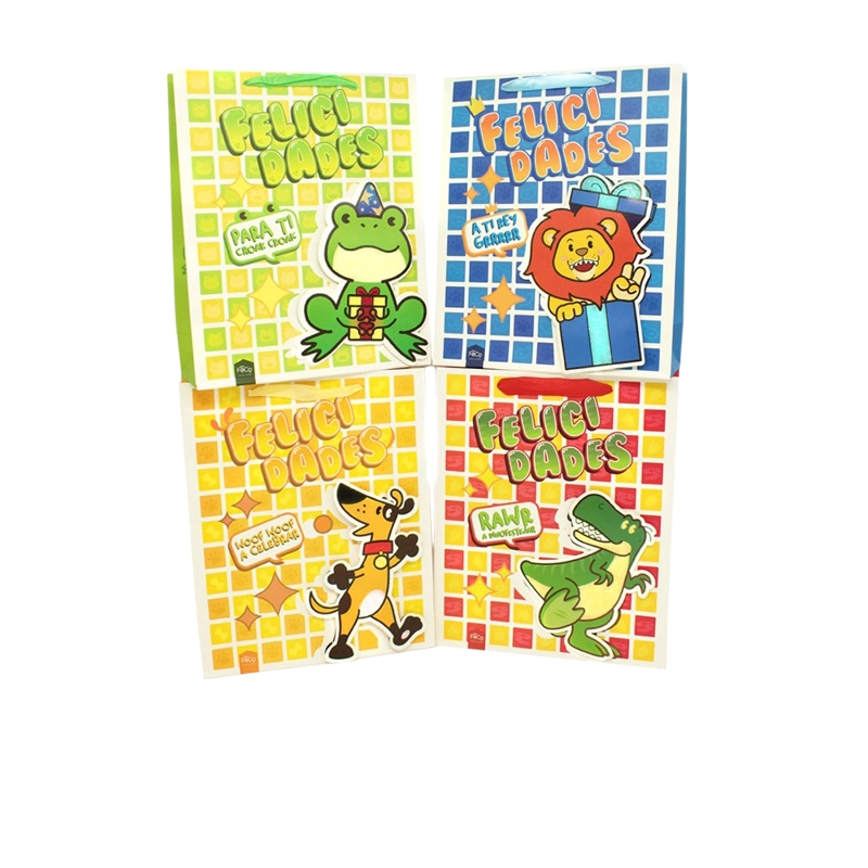 BOLSA DE REGALO FELICIDADES ANIMALES NINO 26X32 X12 UNI - 1