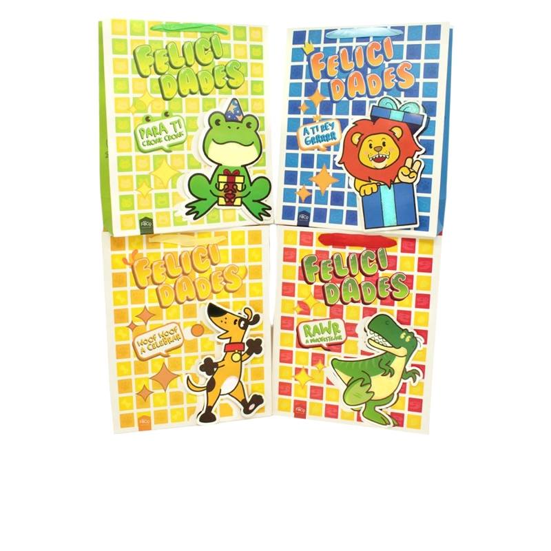 BOLSA DE REGALO FELICIDADES ANIMALES NINO 30X40 X12 UNI - 1