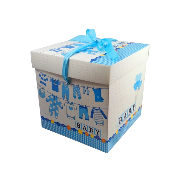 CAJA PLEGABLE BABY SHOWER CELESTE CHICO 10X10X10 X12 UNI - 1