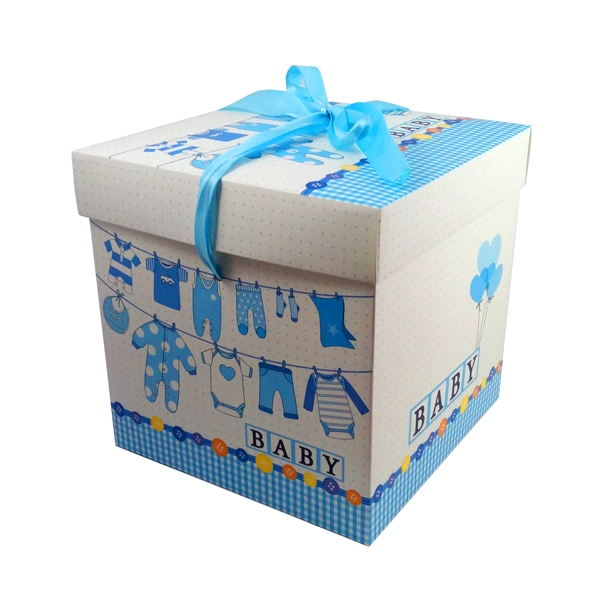 CAJA PLEGABLE BABY SHOWER CELESTE MEDIANO 15X15X15 X 12 UNI - 1