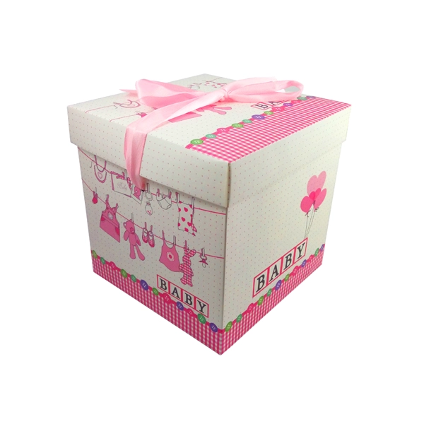 CAJA PLEGABLE BABY SHOWER ROSADO CHICO 10X10X10 X 1 UNI - 1