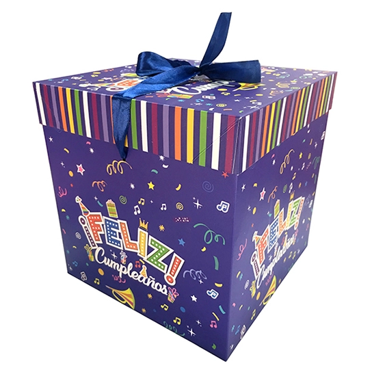 CAJA PLEGABLE FELIZ CUMPLE AZUL GIGANTE 30X30 CM X12 UNI - 1