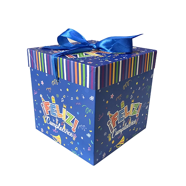 CAJA PLEGABLE FELIZ CUMPLE AZUL MEDIANO 15X15CM X12 UNI - 1