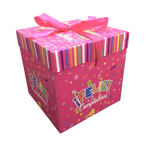 CAJA PLEGABLE FELIZ CUMPLE FUCSIA MEDIANO 15X15CM X12 UNI - 1