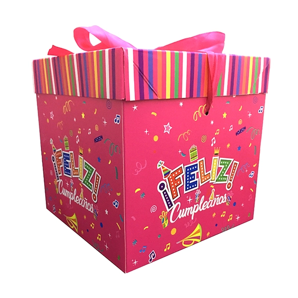 CAJA PLEGABLE FELIZ CUMPLE FUCSIA GRANDE 22X22CM X12 UNI - 1
