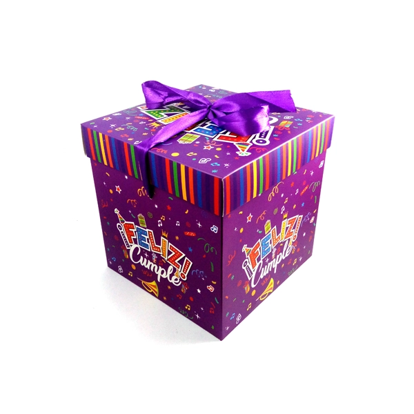 CAJA PLEGABLE FELIZ CUMPLE MORADO CHICA 10X10CM X12 UNI - 1
