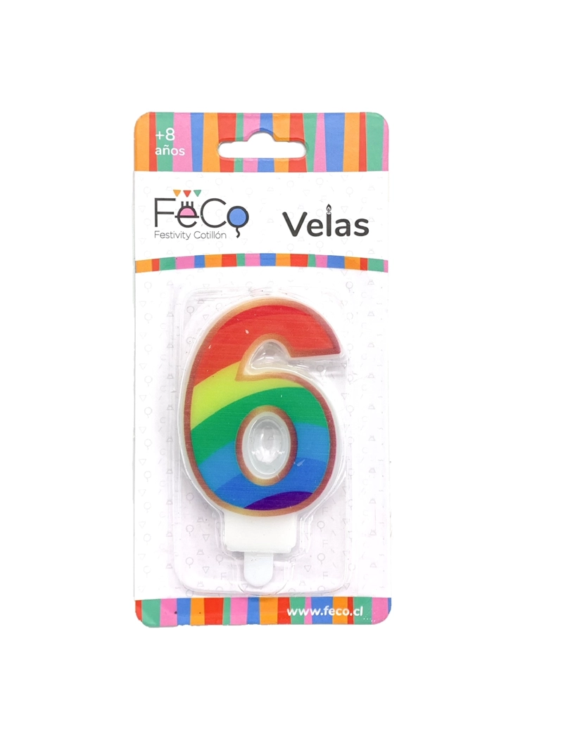 VELA ARCOIRIS NUMERAL 6 X1 UNI - 1