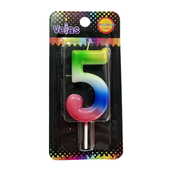 VELA NUMERAL ARCOIRIS N? 5 X1 UNI - 1