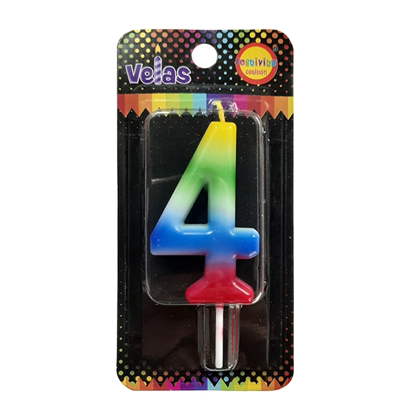 VELA NUMERAL ARCOIRIS N? 4 X1 UNI - 1