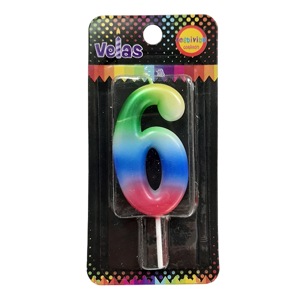 VELA NUMERAL ARCOIRIS N? 6 X1 UNI - 1
