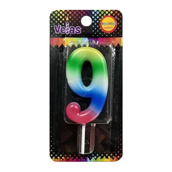 VELA NUMERAL ARCOIRIS N? 9 X1 UNI - 1