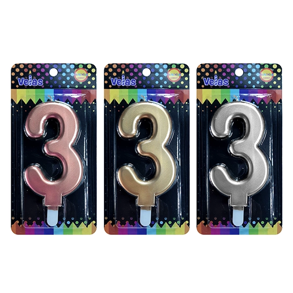 VELA NUMERAL GIGANTE METALLIC N?3 X1 UNI - 1