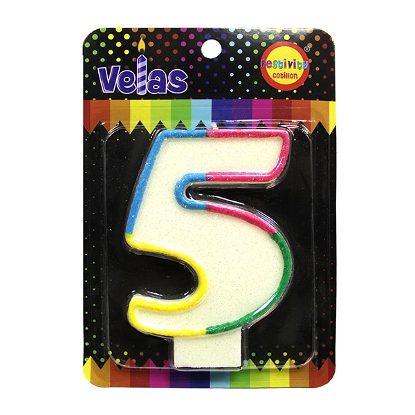 VELA NUMERAL GLITTER GIGANTE N? 5 X1 UNI - 1