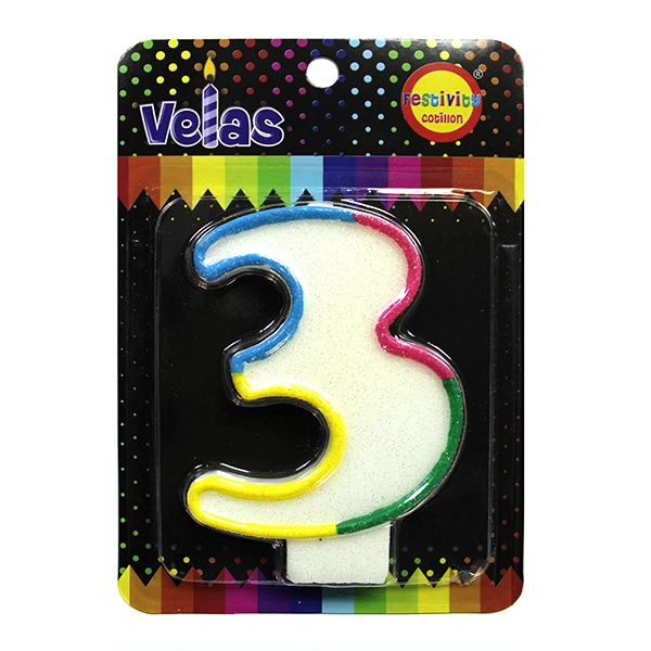 VELA NUMERAL GLITTER GIGANTE N? 3 X1 UNI - 1