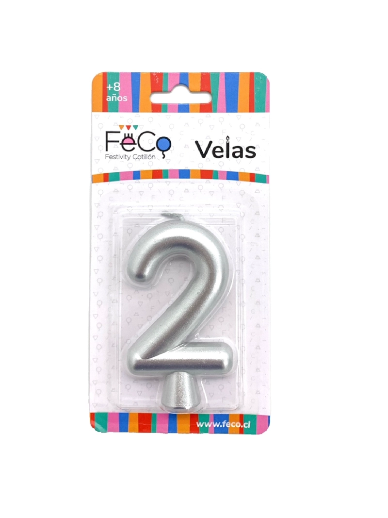 VELA NUMERAL PLATEADO 2 X1 UNI - 1