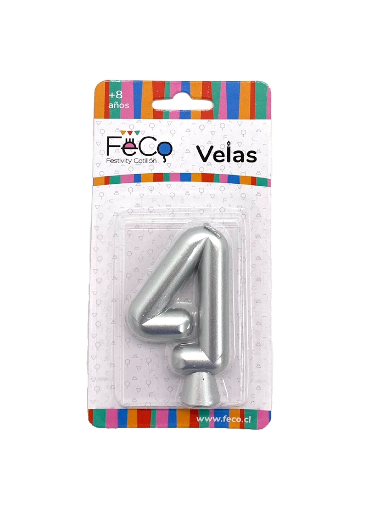 VELA NUMERAL PLATEADO 4 X1 UNI - 1