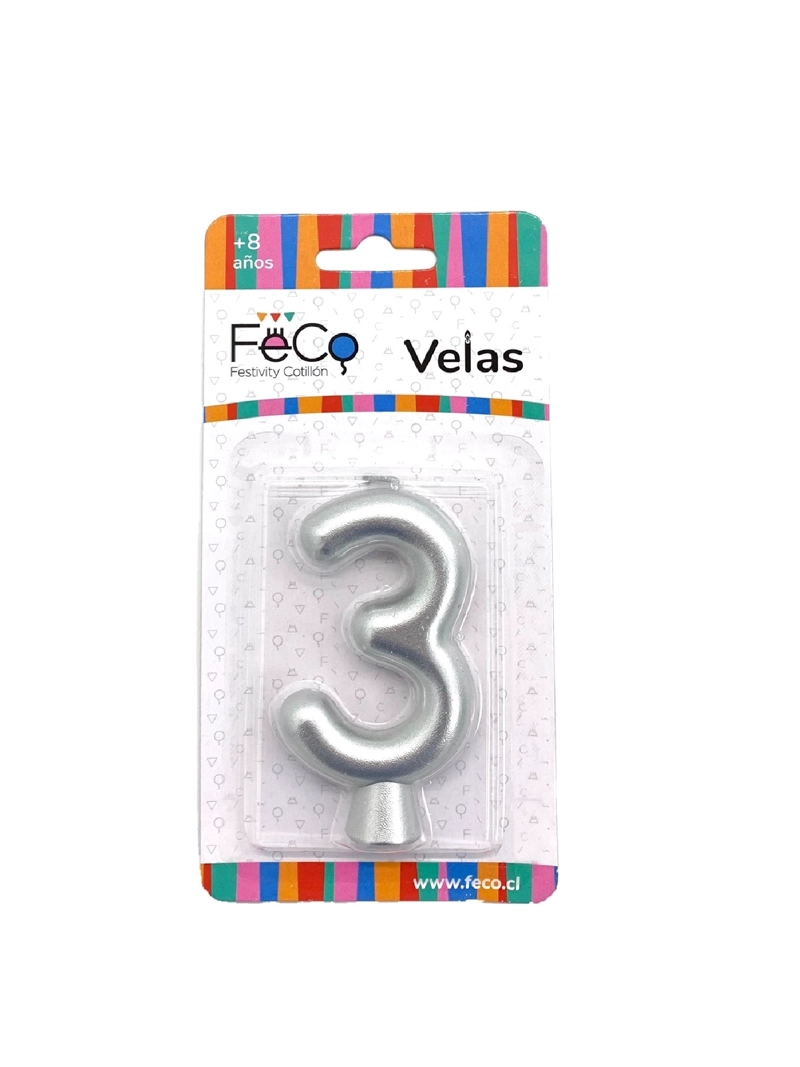 VELA NUMERAL PLATEADO 3 X1 UNI - 1