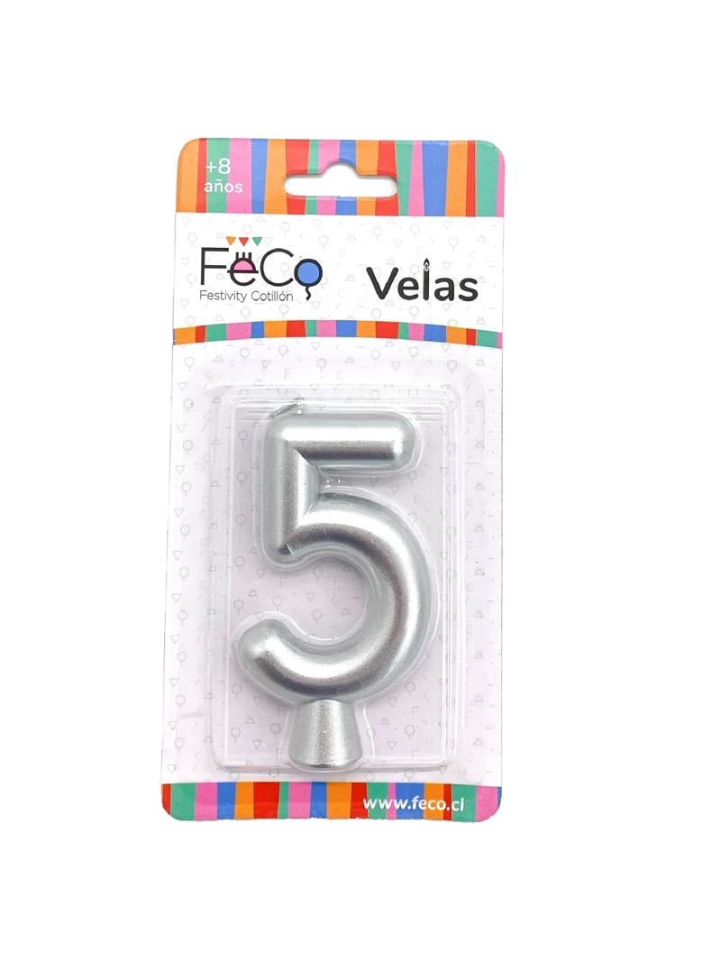 VELA NUMERAL PLATEADO 5 X1 UNI - 1