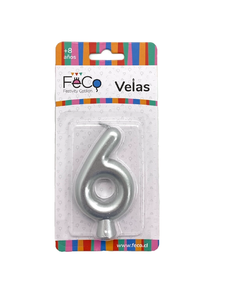 VELA NUMERAL PLATEADO 6 X1 UNI - 1